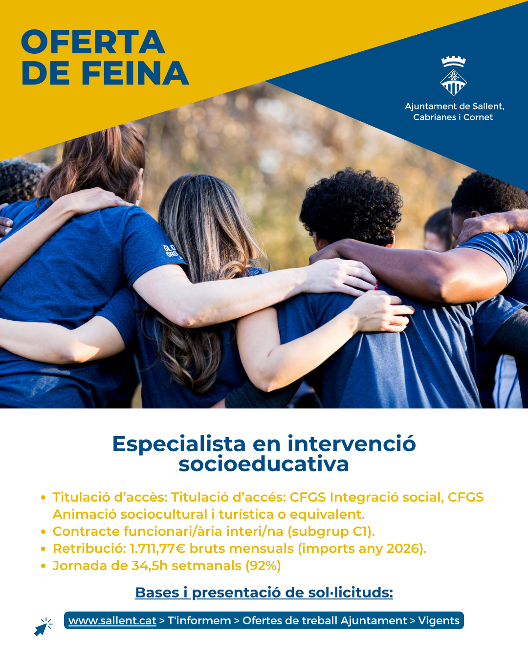 L'Ajuntament de Sallent necessita cobrir una pla&ccedil;a d'un/a especialista socioeducativa