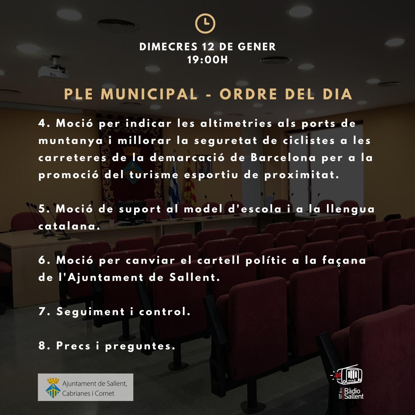 Convocatòria del Ple Municipal del 12 de gener de 2022