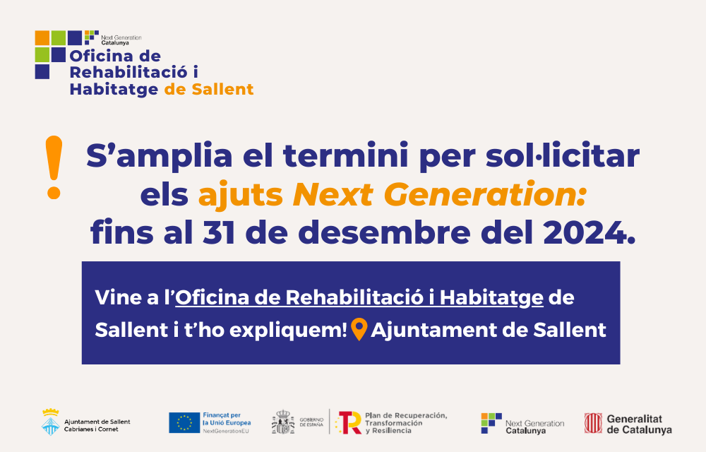 Nova pròrroga del termini per sol·licitar els ajuts Next Generation per a la rehabilitació d'habitatges