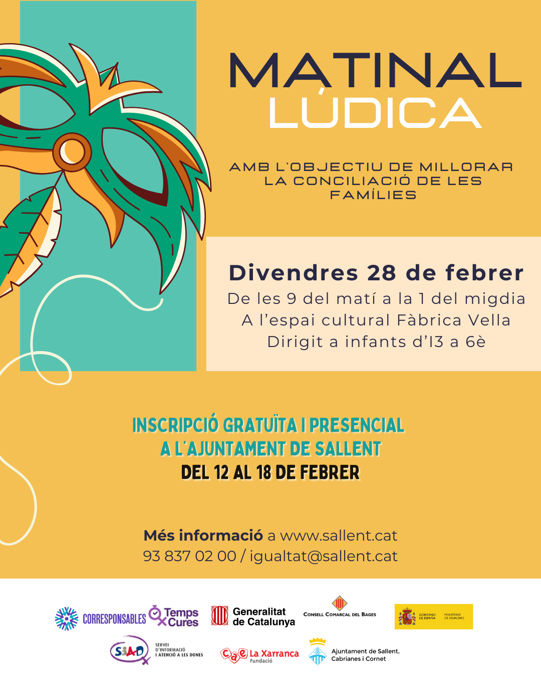 Obertes les inscripcions per a la matinal l&uacute;dica de Carnaval