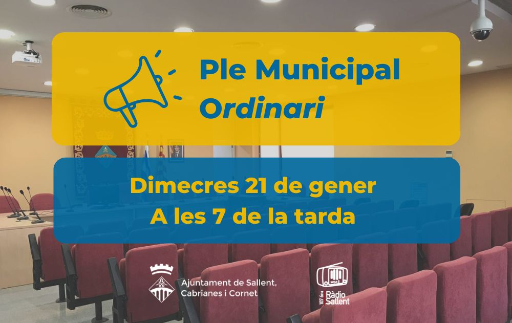 Convocat&ograve;ria del Ple Municipal ordinari del 21 de gener de 2026 